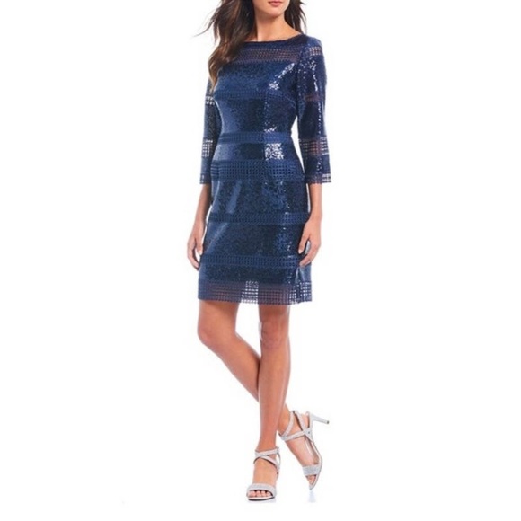 NWOT Alex Marie Navy Sequin Sheath Dress - Picture 1 of 17